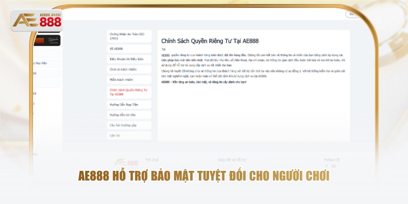 AE888 hỗ trợ bảo mật tuyệt đối cho người chơi